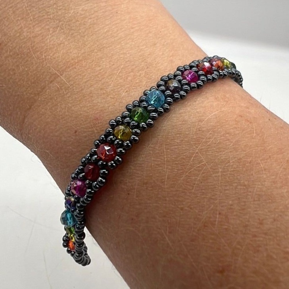 Rainbow Glass Beaded Bracelet Y2K Festival Pride Multicolor Glass 6.5in